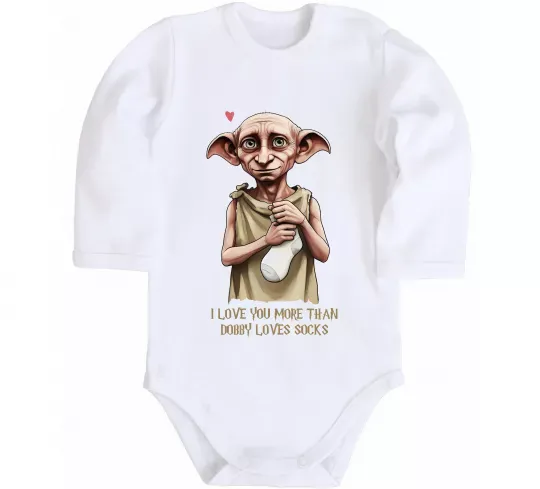 Детский боди Love you more than Dobby loves socks Белый фото