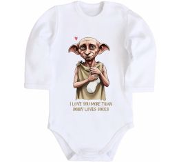 Дитячий бодік Love you more than Dobby loves socks