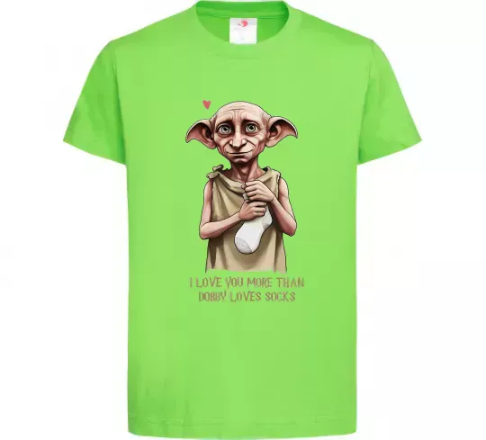Детская футболка Love you more than Dobby loves socks Лаймовый фото