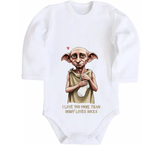 Дитячий бодік Love you more than Dobby loves socks Білий фото