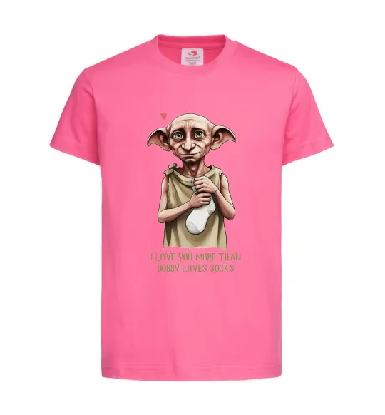 Дитяча футболка Love you more than Dobby loves socks Яскраво-рожевий фото