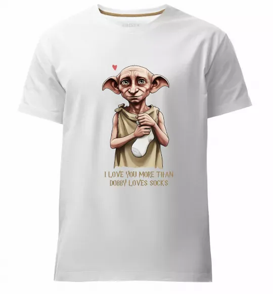 Мужская премиум футболка Love you more than Dobby loves socks Белый фото