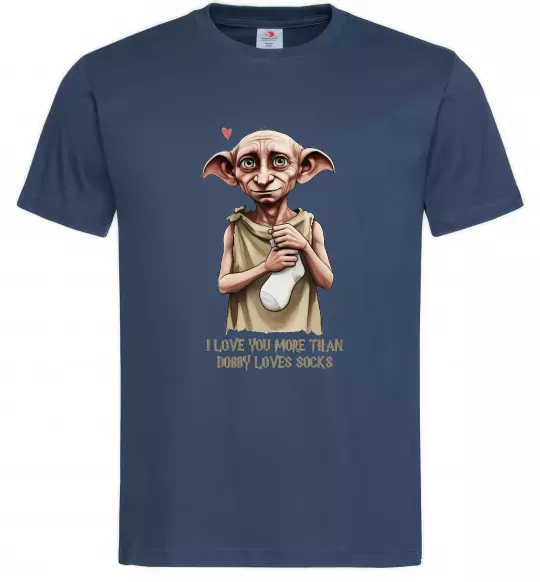 Чоловіча футболка Love you more than Dobby loves socks Темно-синій фото