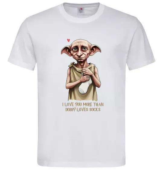 Чоловіча футболка Love you more than Dobby loves socks Білий фото