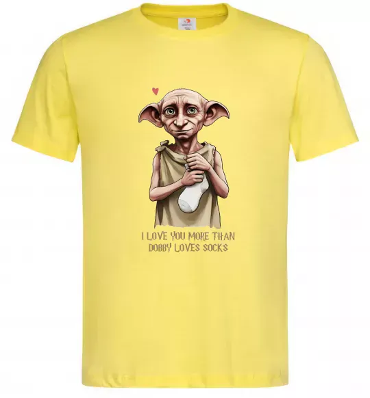 Чоловіча футболка Love you more than Dobby loves socks Лимонний фото