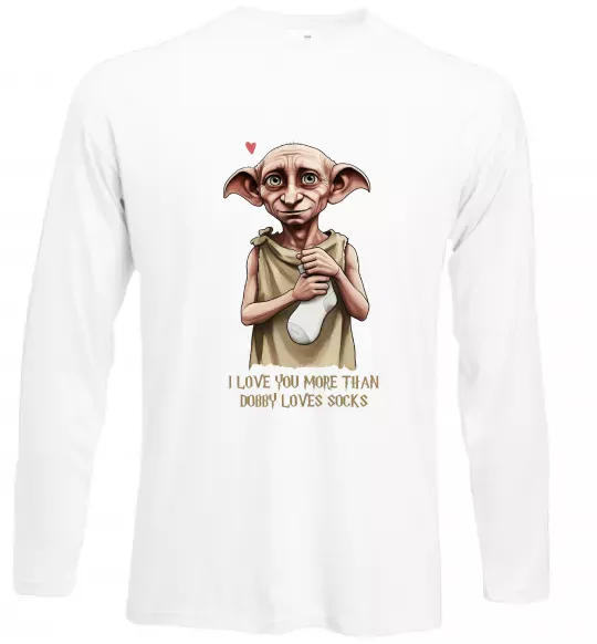 Лонгслив Love you more than Dobby loves socks Белый фото
