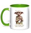 Чашка с цветной ручкой Love you more than Dobby loves socks Лаймовый фото