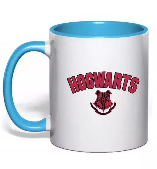 Чашка с цветной ручкой Hogwarts Logo Голубой фото