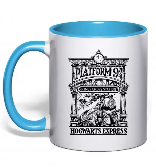 Чашка с цветной ручкой Hogwarts Express Голубой фото