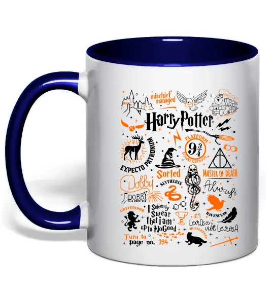 Чашка с цветной ручкой Harry Potter символи Глубокий темно-синий фото