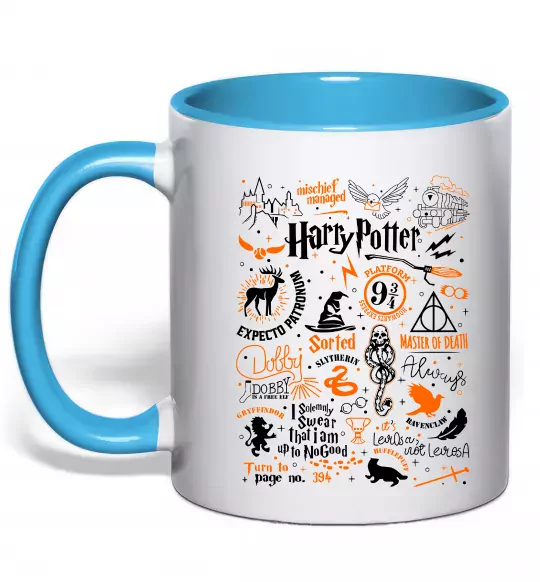 Чашка с цветной ручкой Harry Potter символи Голубой фото