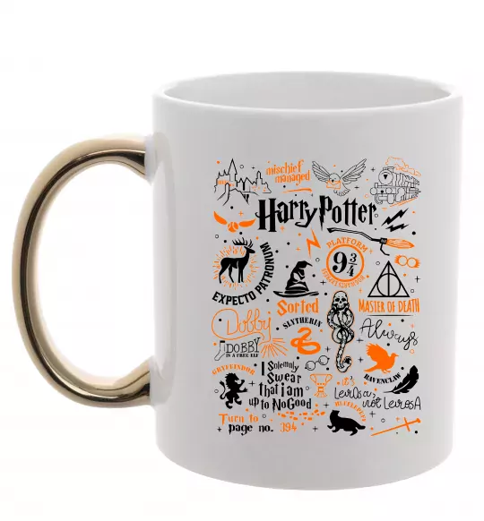 Чашка с цветной ручкой Harry Potter символи Золото фото