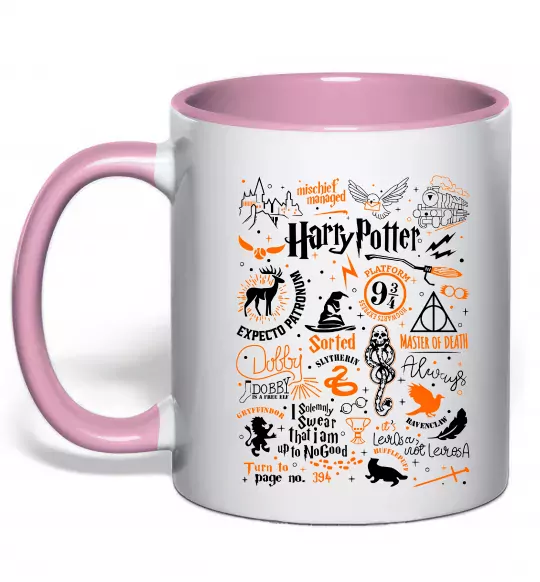 Чашка с цветной ручкой Harry Potter символи Нежно розовый фото