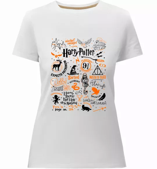 Женская премиум футболка Harry Potter символи Белый фото