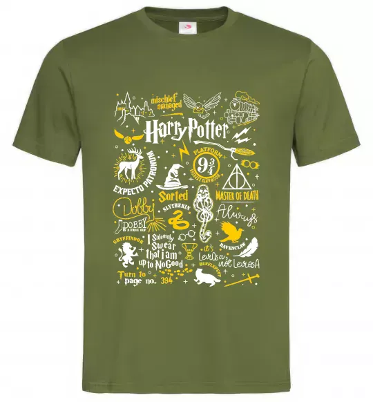 Мужская футболка Harry Potter символи Оливковый фото
