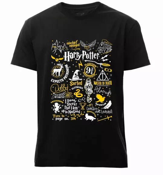 Мужская премиум футболка Harry Potter символи Черный фото