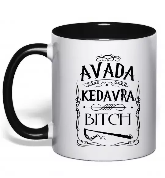 Чашка з кольоровою ручкою Avada Kedavra bitch Чорний фото