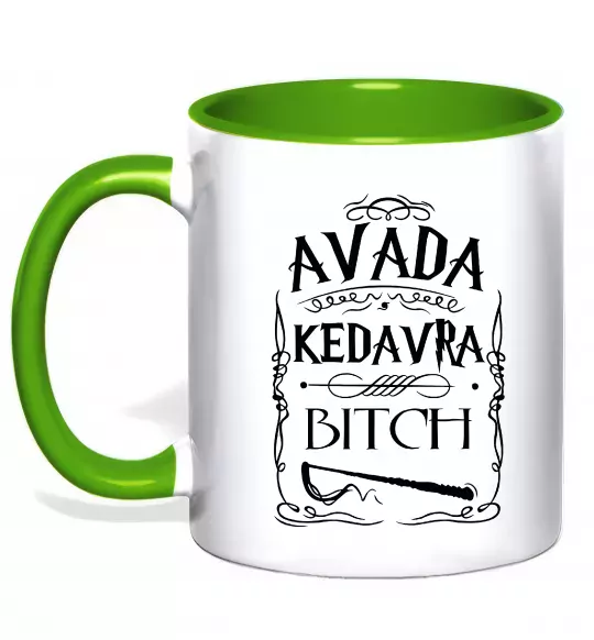 Чашка з кольоровою ручкою Avada Kedavra bitch Зелений фото