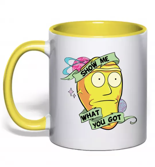 Чашка с цветной ручкой Rick and Morty Show me what you got Солнечно желтый фото