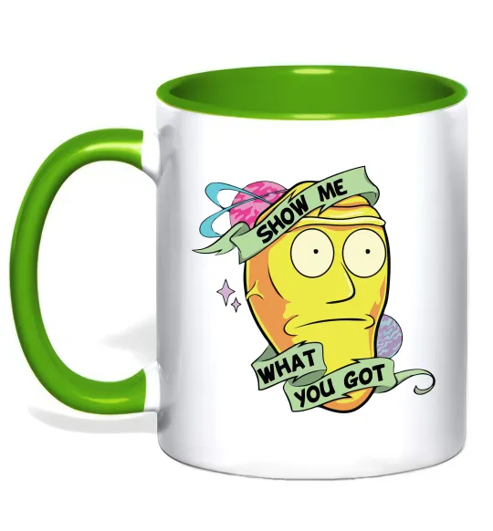 Чашка з кольоровою ручкою Rick and Morty Show me what you got Лаймовий фото