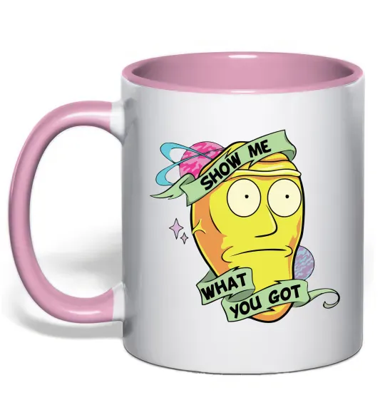 Чашка с цветной ручкой Rick and Morty Show me what you got Нежно розовый фото