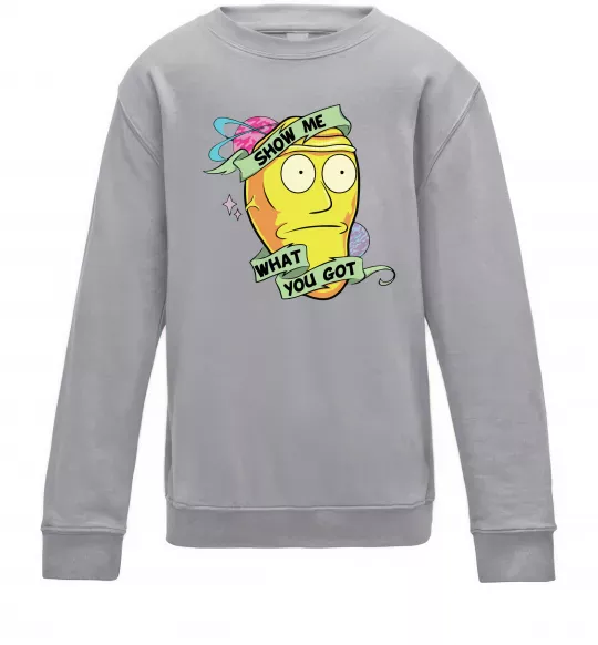Детский Свитшот Rick and Morty Show me what you got Серый меланж фото