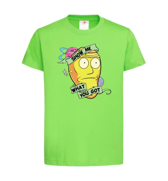 Дитяча футболка Rick and Morty Show me what you got Лаймовий фото