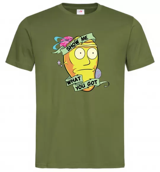 Чоловіча футболка Rick and Morty Show me what you got Оливковий фото