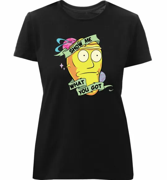Женская премиум футболка Rick and Morty Show me what you got Черный фото