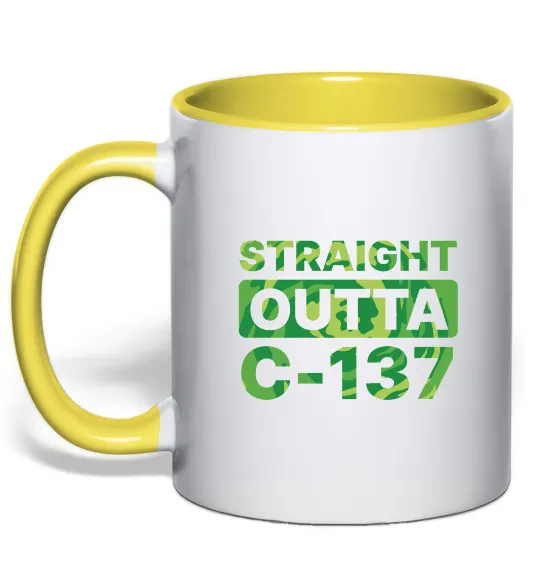 Чашка с цветной ручкой Straight outta C-137 Лимонный фото
