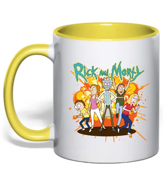 Чашка с цветной ручкой Rick and Smith`s family Лимонный фото