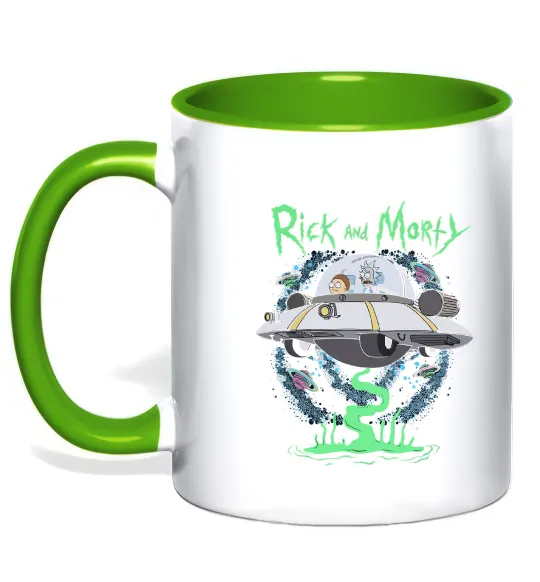 Чашка з кольоровою ручкою Рік і Морті тарілка Лаймовий фото