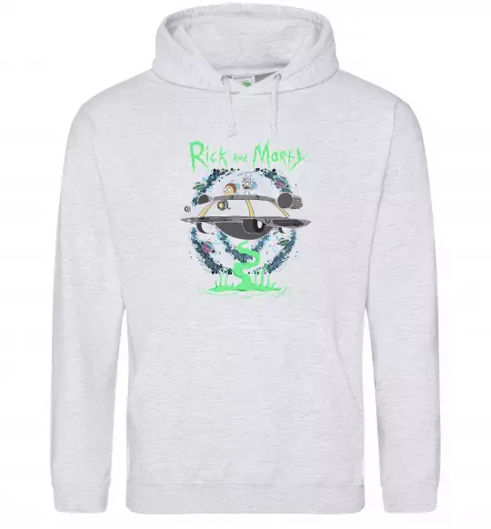 Мужская толстовка (худи) Рік і Морті тарілка Серый меланж фото