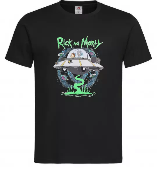Чоловіча футболка Рік і Морті тарілка Чорний фото