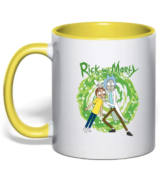 Чашка з кольоровою ручкою Rick and Morty Portal Лимонний фото