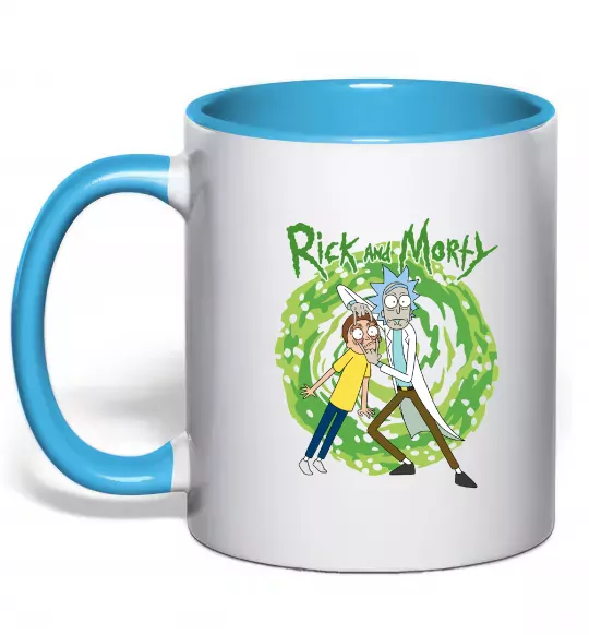 Чашка з кольоровою ручкою Rick and Morty Portal Блакитний фото