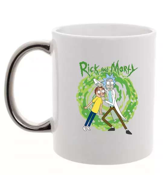 Чашка з кольоровою ручкою Rick and Morty Portal Срібло фото