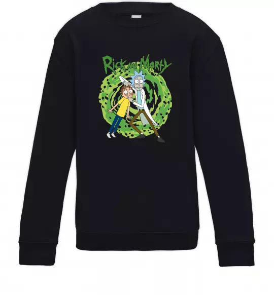 Детский Свитшот Rick and Morty Portal Черный фото