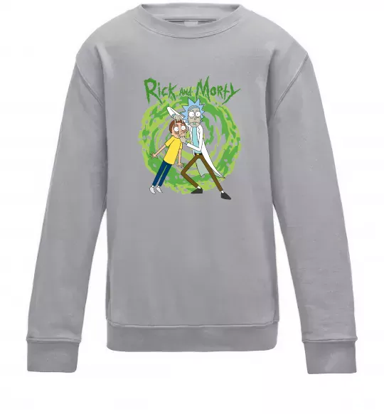 Детский Свитшот Rick and Morty Portal Серый меланж фото