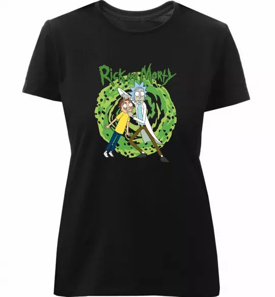 Жіноча преміум футболка Rick and Morty Portal Чорний фото