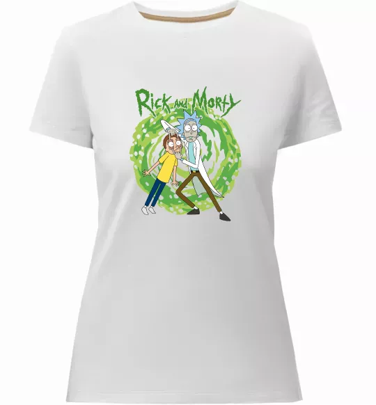 Жіноча преміум футболка Rick and Morty Portal Білий фото