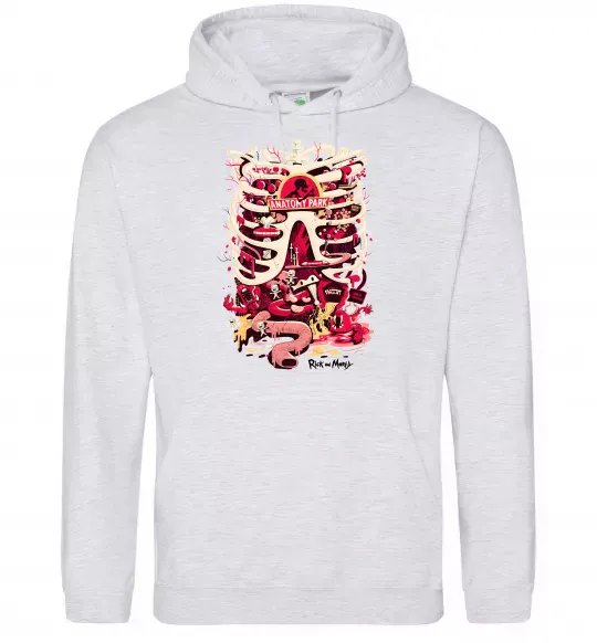 Мужская толстовка (худи) Rick and Morty Anatomy park Серый меланж фото