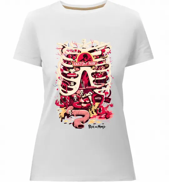 Жіноча преміум футболка Rick and Morty Anatomy park Білий фото
