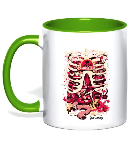 Чашка з кольоровою ручкою Rick and Morty Anatomy park Лаймовий фото
