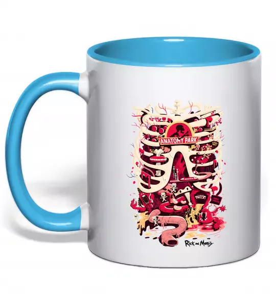 Чашка з кольоровою ручкою Rick and Morty Anatomy park Блакитний фото