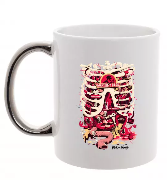 Чашка з кольоровою ручкою Rick and Morty Anatomy park Срібло фото