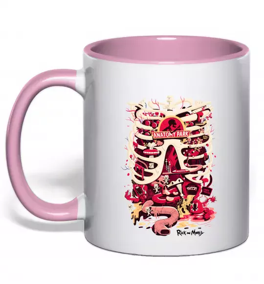 Чашка з кольоровою ручкою Rick and Morty Anatomy park Ніжно рожевий фото