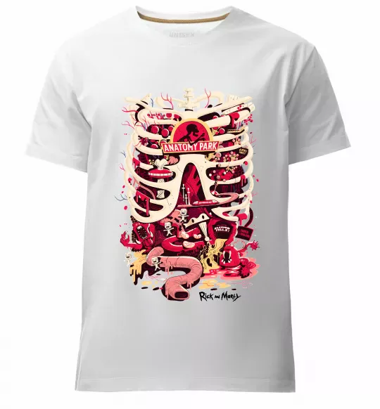 Мужская премиум футболка Rick and Morty Anatomy park Белый фото