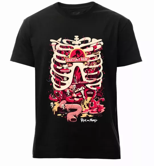 Мужская премиум футболка Rick and Morty Anatomy park Черный фото