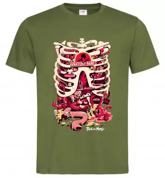 Чоловіча футболка Rick and Morty Anatomy park Оливковий фото